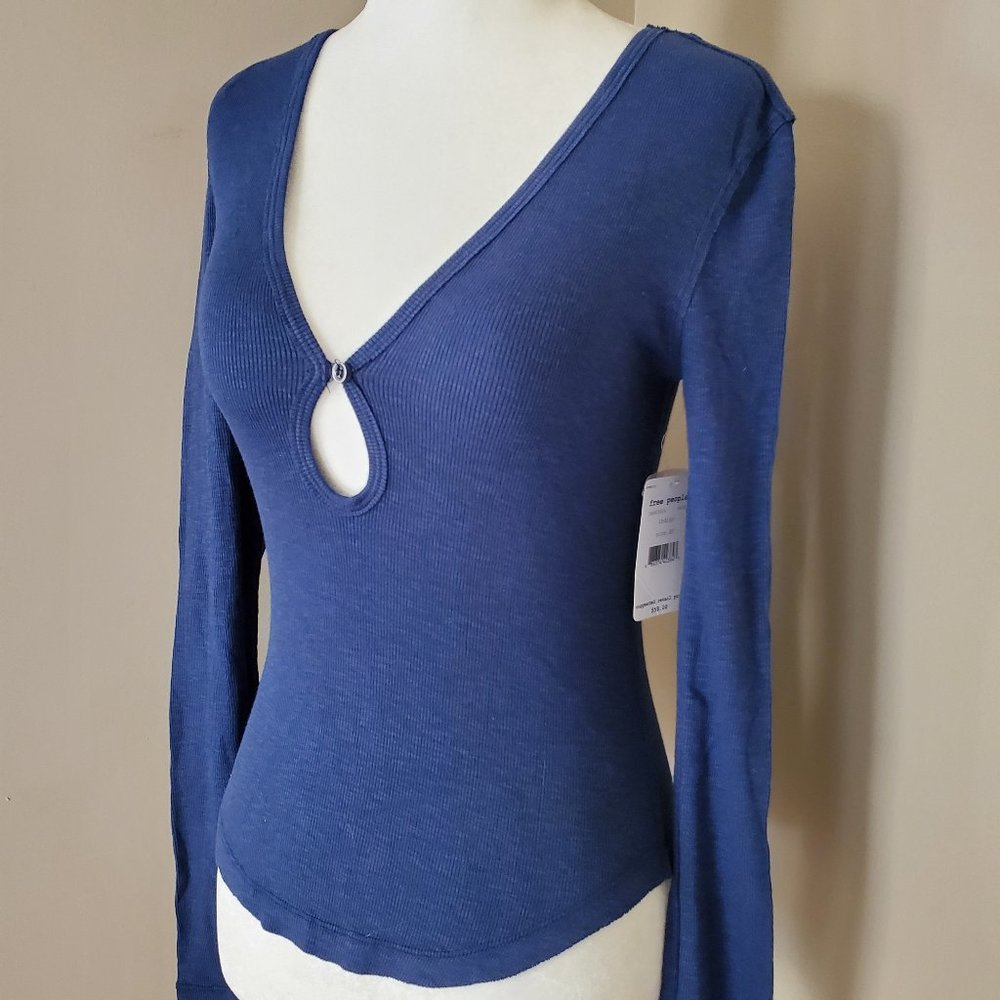 Free People Tate Keyhole Blue Layering Top XS NWT - Picture 8 of 16
